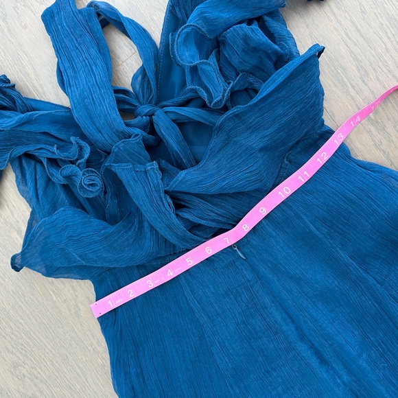 Hutch Rumi Open Tie Back Ruffle Maxi Dress Gown Blue Chiffon - Size XS - Picture 9 of 11